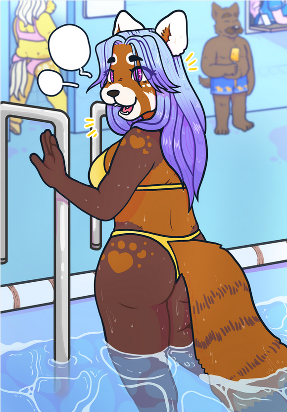 cute red panda girl at the pool